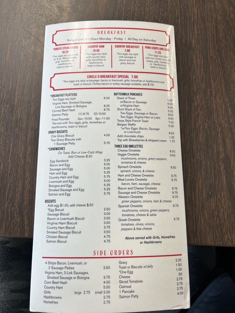 Circle G Restaurant Menu - Image 3
