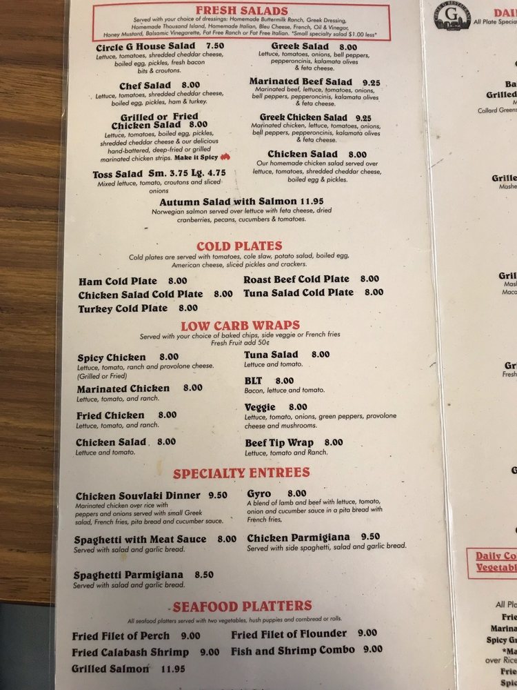 Circle G Restaurant Menu - Image 4